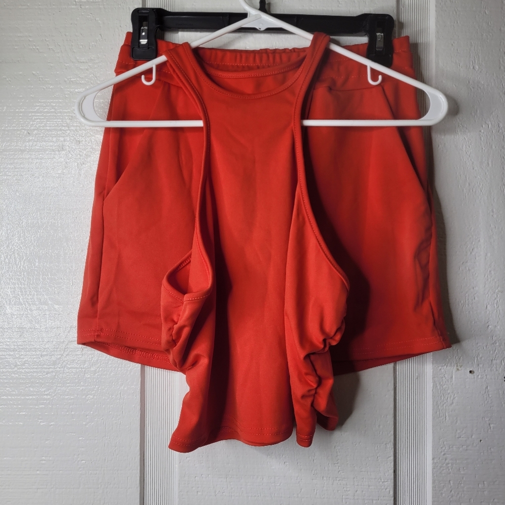 Marysol.Boutique Shorts Set Red Sleeveless High Waisted Drawstring Women's - Picture 7 of 8